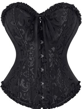 Black Floral Satin Overbust Corset - Women Intimates